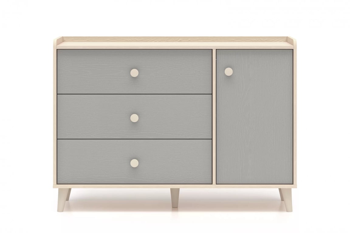 Comodă cu sertare Marla 120 cm - nisip deșert / palladium gri Comoda cu sertare Marla 120 cm - piasek pustyni / gri pallad