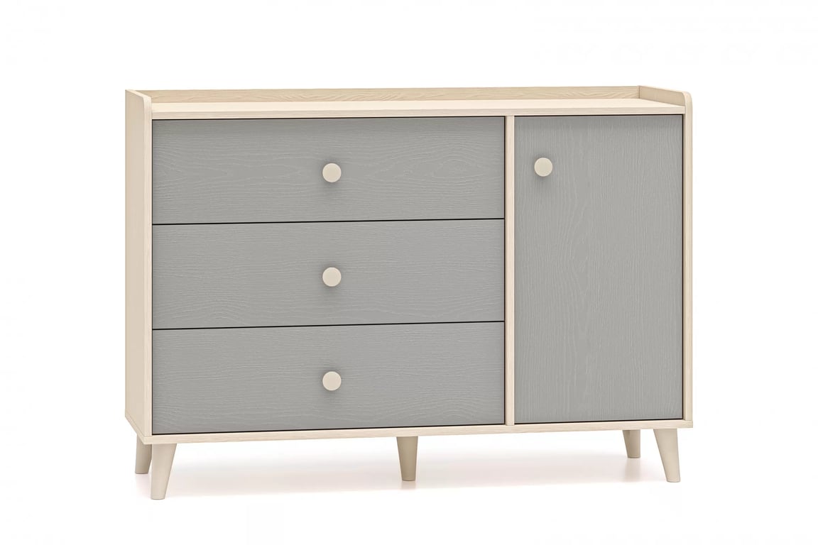 Comodă cu sertare Marla 120 cm - nisip deșert / palladium gri Comoda cu sertare Marla 120 cm - piasek pustyni / gri pallad