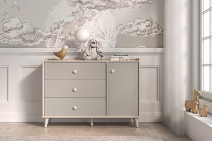 Comodă cu sertare Marla 120 cm - nisip deșert / palladium gri Comoda cu sertare Marla 120 cm - piasek pustyni / gri pallad