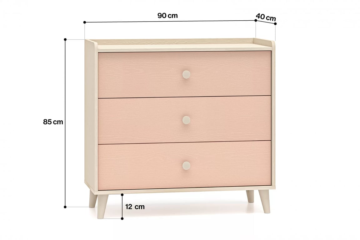 Comodă cu sertare Marla 90 cm - nisip deșert / roz millennial Comoda cu sertare Marla 90 cm - piasek pustyni / millenial pink