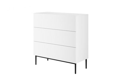 Comoda Nicole cu trei  sertare cu picioare metalice 100 cm - alb mat / picioare negru