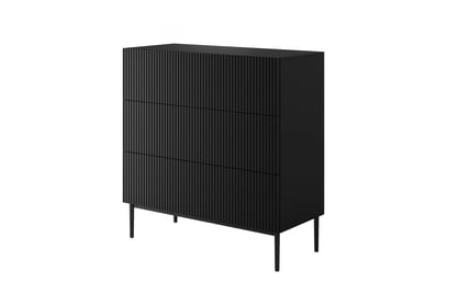 Comoda Nicole cu trei  sertare cu picioare metalice 100 cm - negru mat / picioare negre
