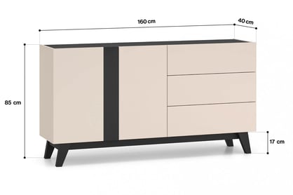 Salio komód 160 cm - kasmír / fekete Komod fiokokkal Salio 160 cm - kasmír / fekete
