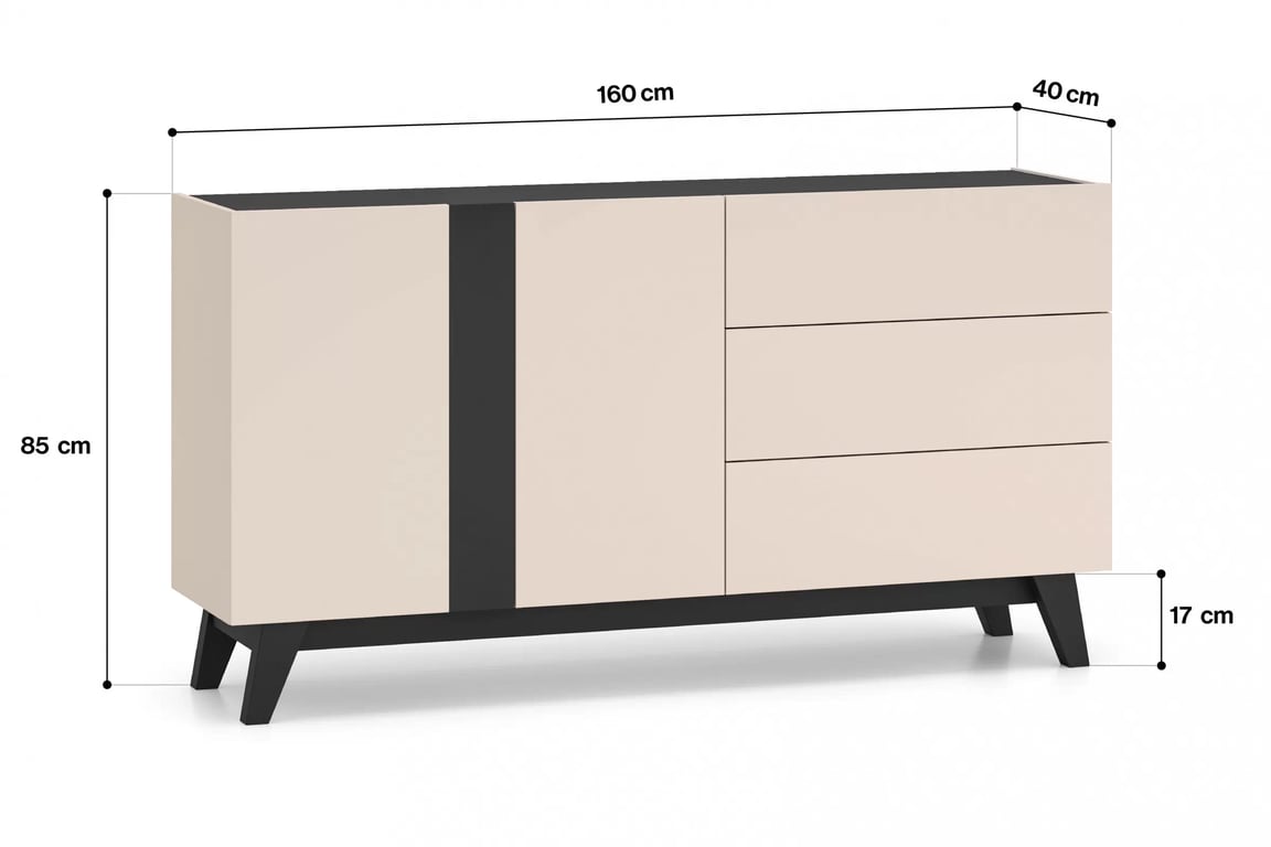 Salio komód 160 cm - kasmír / fekete Komod fiokokkal Salio 160 cm - kasmír / fekete