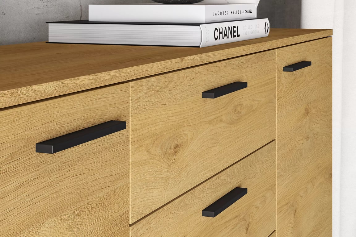 Stivio komód 170 cm - stílusos tölgy / fekete Komod fiokokkal Stivio 170 cm - dab Elegáns / fekete
