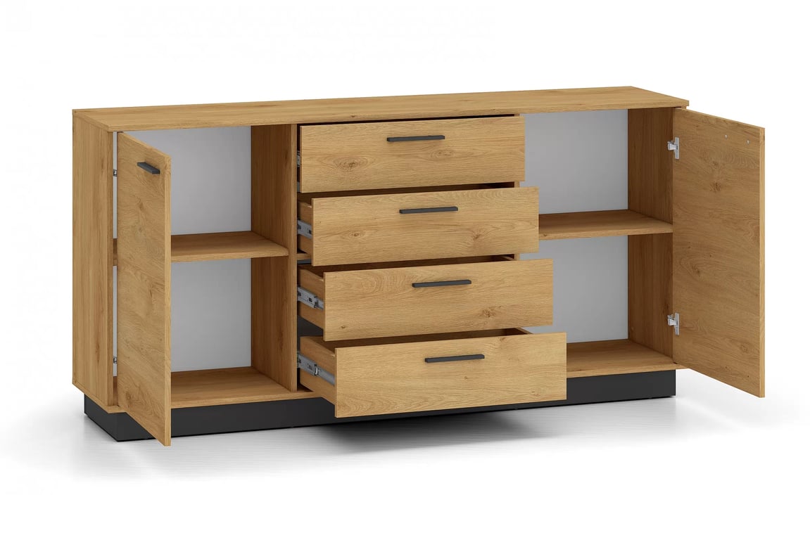 Stivio komód 170 cm - stílusos tölgy / fekete Komod fiokokkal Stivio 170 cm - dab Elegáns / fekete