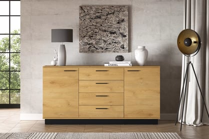 Stivio komód 170 cm - stílusos tölgy / fekete Komod fiokokkal Stivio 170 cm - dab Elegáns / fekete