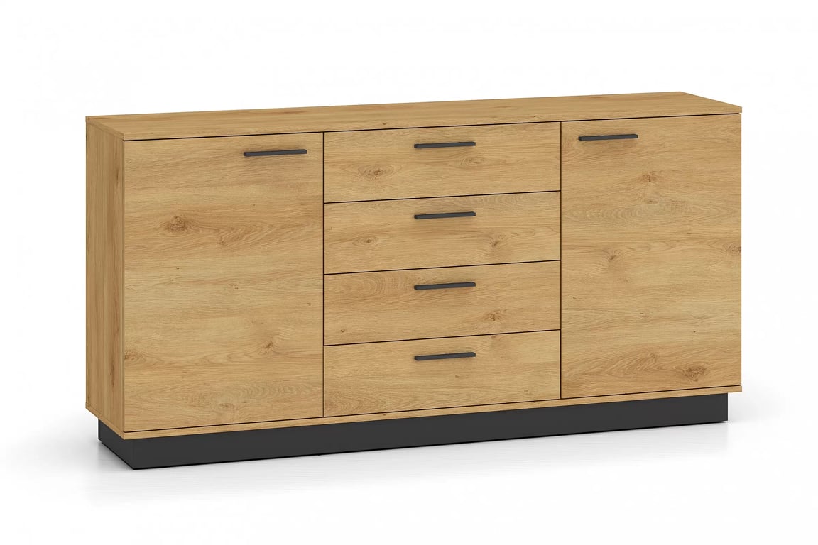 Stivio komód 170 cm - stílusos tölgy / fekete Komod fiokokkal Stivio 170 cm - dab Elegáns / fekete