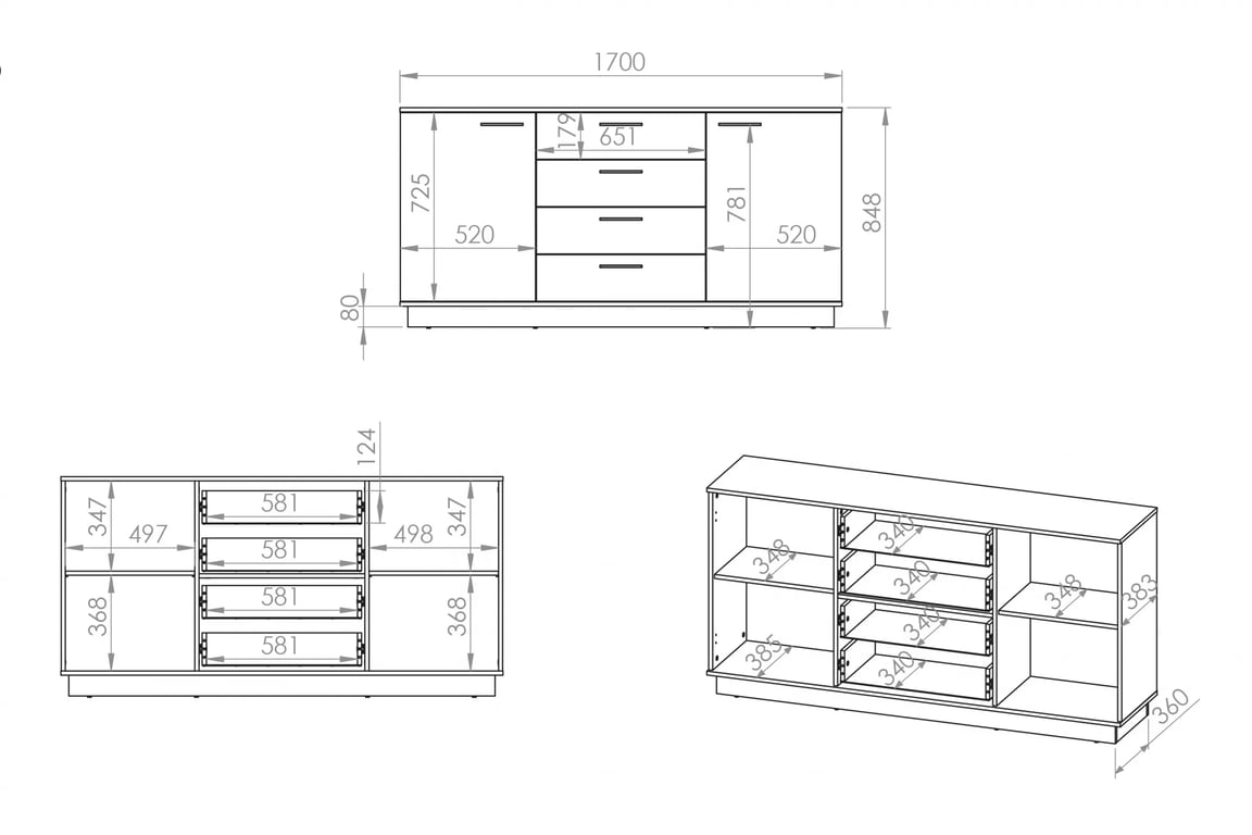 Stivio komód 170 cm - stílusos tölgy / fekete Komod fiokokkal Stivio 170 cm - dab Elegáns / fekete
