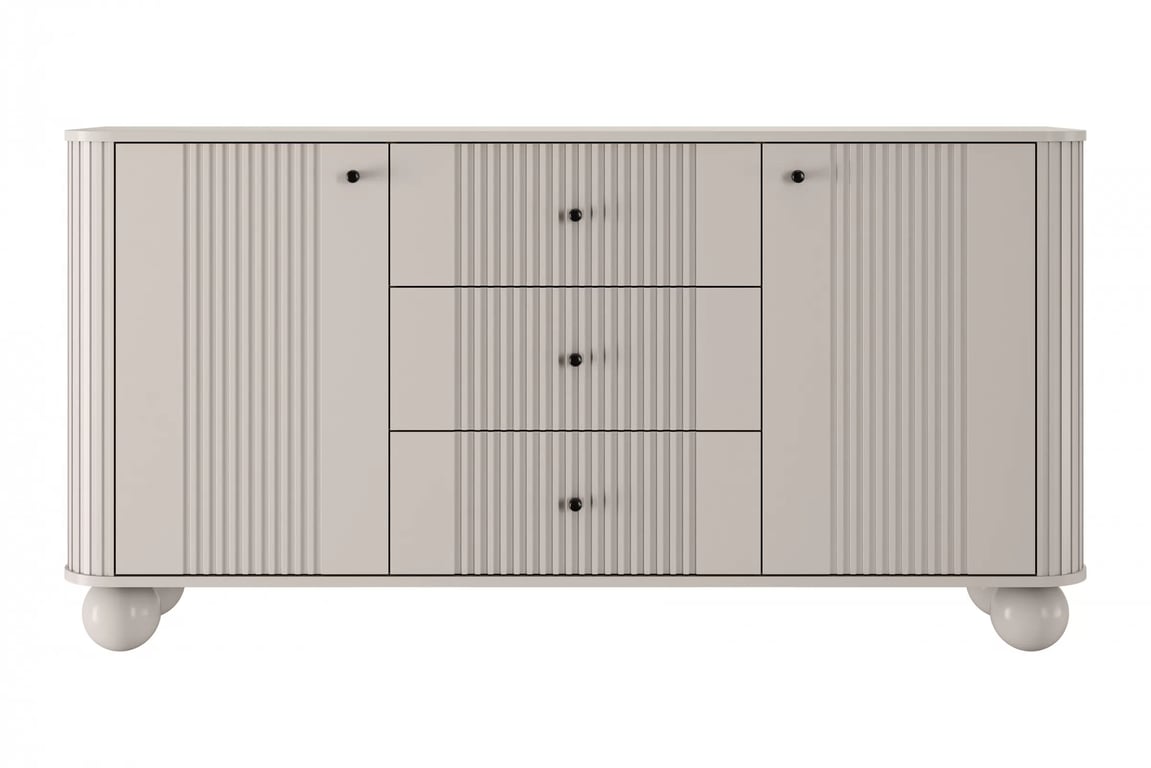 Komoda Vespera 160 cm so zásuvkami - kašmírová / čierna / kašmírové nohy Komoda so zásuvkami Vesper 160 cm - kašmír / čierny úchyty / nožičky kule