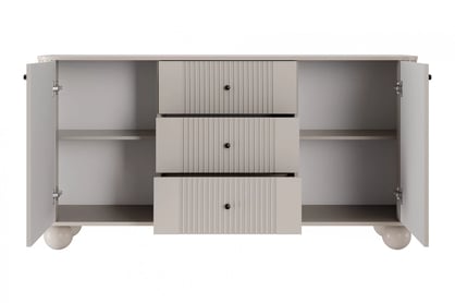 Komoda Vespera 160 cm so zásuvkami - kašmírová / čierna / kašmírové nohy Komoda so zásuvkami Vesper 160 cm - kašmír / čierny úchyty / nožičky kule