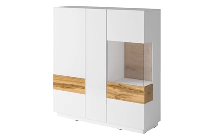 Comoda cu sticlă Silke 247JGY46 alb / alb luciu - stejar wotan