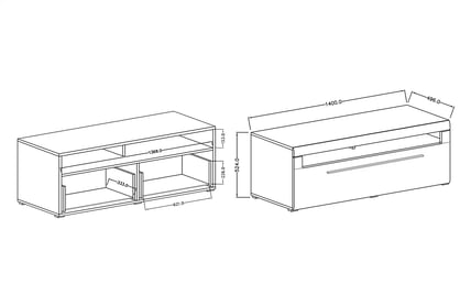 Zostava Tulsa II Biela/biely lesk (MDF) 2497FJ Komplet nábytku . Tulsa II - biela / biela lesk - Komoda TV 140 cm Tulsa 41 - Rozmery