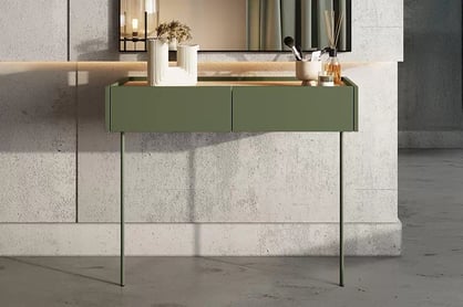 Consolă / masă de toaletă modernăcu două sertare Desin 2S - olive / Stejar nagano Konsola / toaletka Desin 100 cm cu sertare - olive / stejar nagano