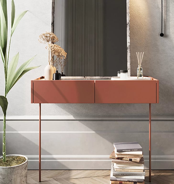 Consolă / masă de toaletă modernăcu două sertare Desin 2S - ceramică roșie / Stejar nagano Konsola / toaletka Desin z szufladam 100 cm - ceramic red / stejar nagano