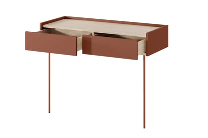 Consolă / masă de toaletă modernăcu două sertare Desin 2S - ceramică roșie / Stejar nagano Konsola / toaletka Desin cu sertare cu picioare metalice 100 cm - ceramic red / stejar nagano