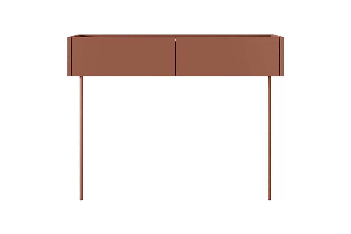 Consolă / masă de toaletă modernăcu două sertare Desin 2S - ceramică roșie / Stejar nagano Konsola / toaletka Desin cu sertare cu picioare metalice 100 cm - ceramic red / stejar nagano