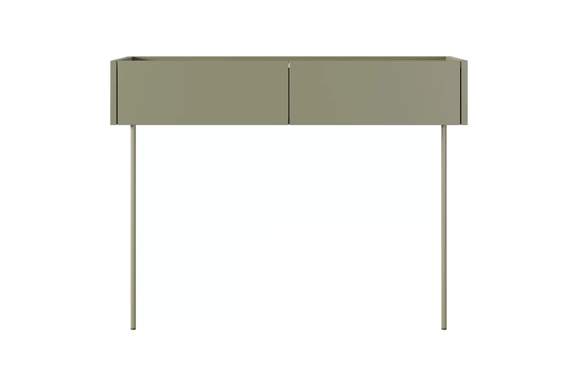 Consolă / masă de toaletă modernăcu două sertare Desin 2S - olive / Stejar nagano Konsola / toaletka Desin cu sertare cu picioare metalice 100 cm - olive / stejar nagano