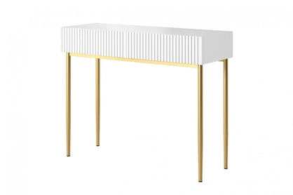 Consolă / măsuță de toaletă Nicole 100 cm cu sertare - alb mat / picioare aurii