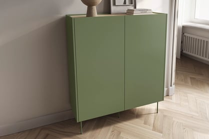 Dulap Desin 120 cm cu două uși și două sertare - olive / stejar nagano dulap Desin 120 cm z ukrytymi sertare cu picioare metalice - olive / stejar nagano