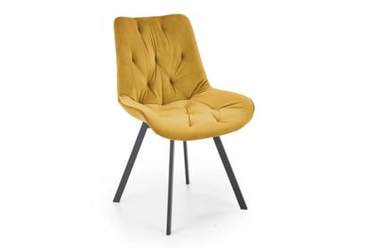 Scaun tapițat rotativ Zamoni - catifea muștar Bluvel 40 / picioare negre