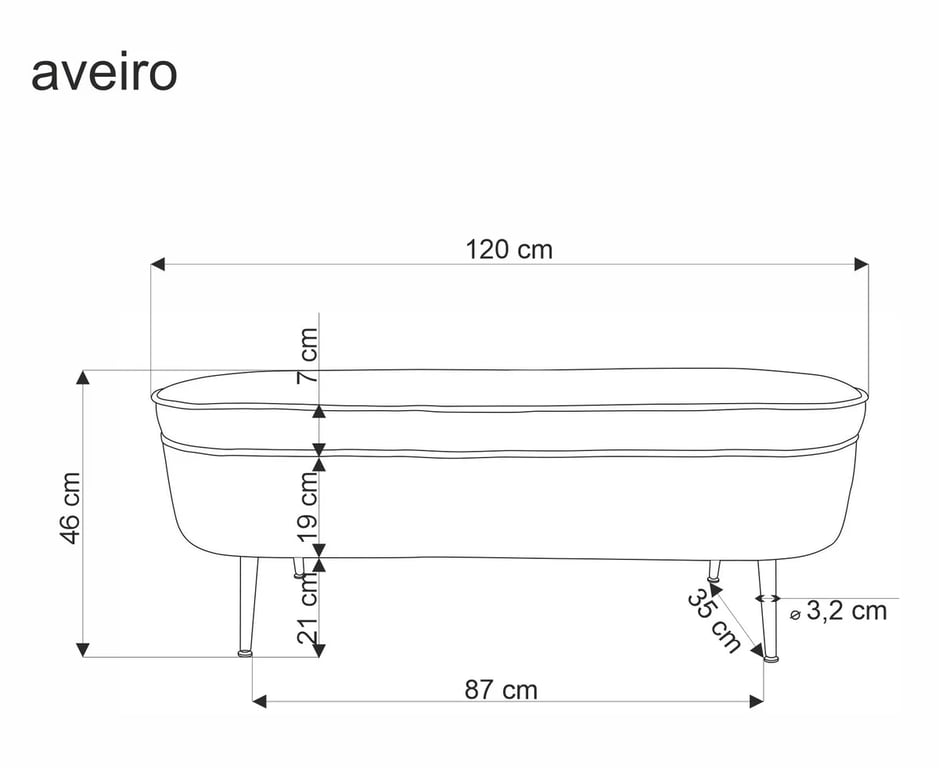 AVEIRO pad tárolóhellyel, krém Lawka kárpitozott aveiro 120 cm - kremowa boucle / fekete Lábak