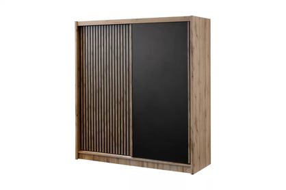 Dulap glisant cu lamele London 203 cm - stejar wotan / negru
