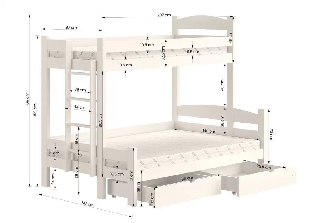 Poschodová posteľ Lovic so zásuvkami ľavá - šedý, 80x200/140x200 Posteľ poschodová so zásuvkami Lovic - šedý - wymiar 80x200/140x200