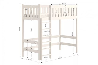 Ágy magasított fábol készült Swen -  fenyőfa / 80x180 Ágy magasított ágy fábol készült Swen - méretek