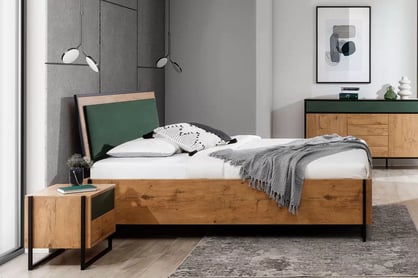 Manželská posteľ Color Loft 140x200 S vnútorným úložným priestorom - Dub lancelot / zelená fľaškovo Posteľ do  spálne  Color Loft 140x200 S vnútorným úložným priestorom- Dub lancelot / zelená fľaškovo