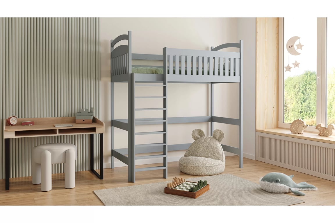 Amely galériás ágy - szürke / 80x200 Lozko dzieciece Amely 80x200 magasított ágy - szürke 