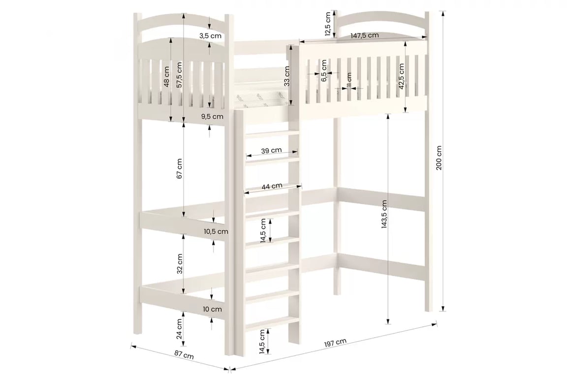 Amely galériás ágy - fehér / 80x190 