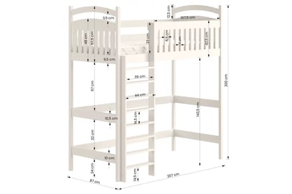 Amely galériás ágy - fehér / 80x200 Ágy dzieciece magasított ágy Amely - méretek