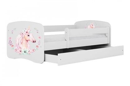 Pat copii Bonzo 80x180 cu sertar - alb / design unicorn Lozko dzieciece Bonzo 80x180 cm z szuflada - bialy / jednorozec