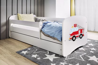 Pat copii Bonzo 80x180 cu sertar - alb / design pompieri Lozko dzieciece Bonzo 80x180 cm z szuflada - bialy / straz pozarna