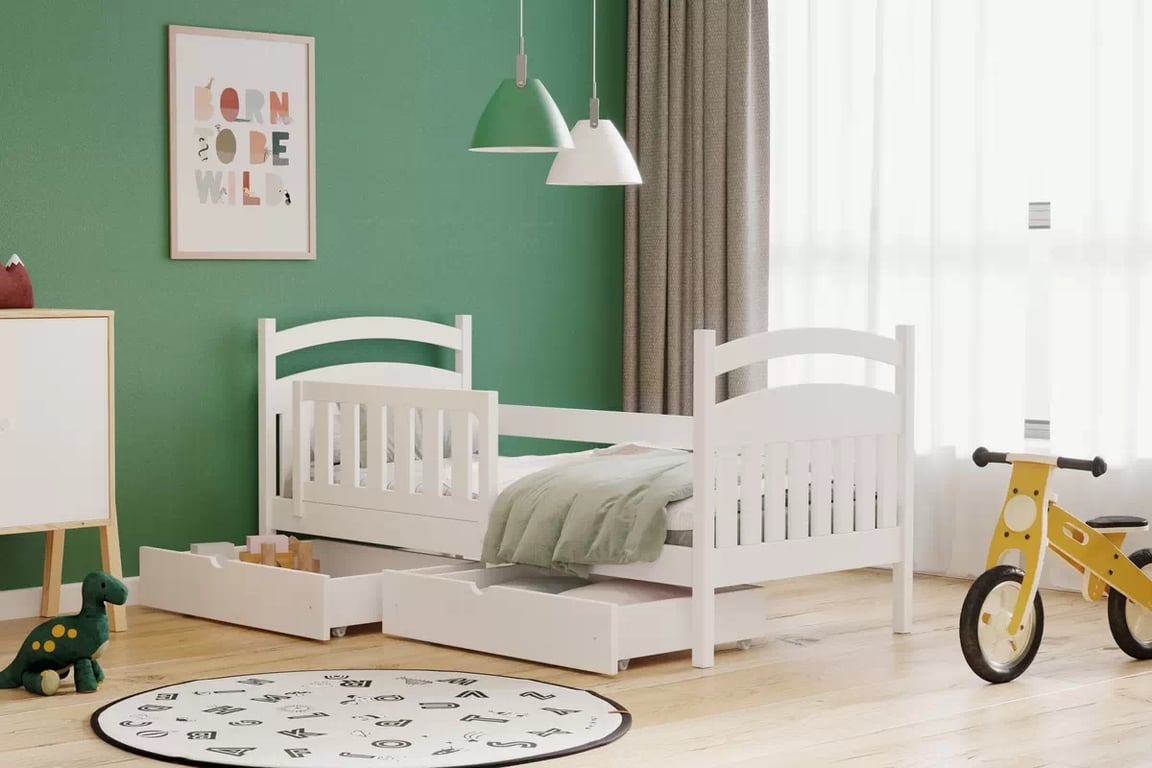 Amely fából készült gyermekágy - fehér / 70x140 Ágy dzieciece fából Amely - Szín bialy - aranzacja