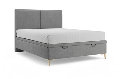 Boxspring posteľ Lektis 140x200 s vnútorným úložným priestorom – medovohnedá látka ľahkočistiaca Maya 06 / zlaté kovové nožičky