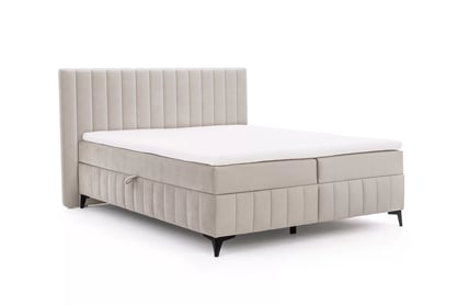 Pat continental Verona 160x200 cu ladă pentru depozitare - catifea hidrofobă bej deschis Amon 17