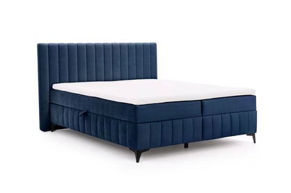 Pat continental Verona 180x200 cu ladă pentru lenjerie - catifea hidrofobă albastru închis Amon 07