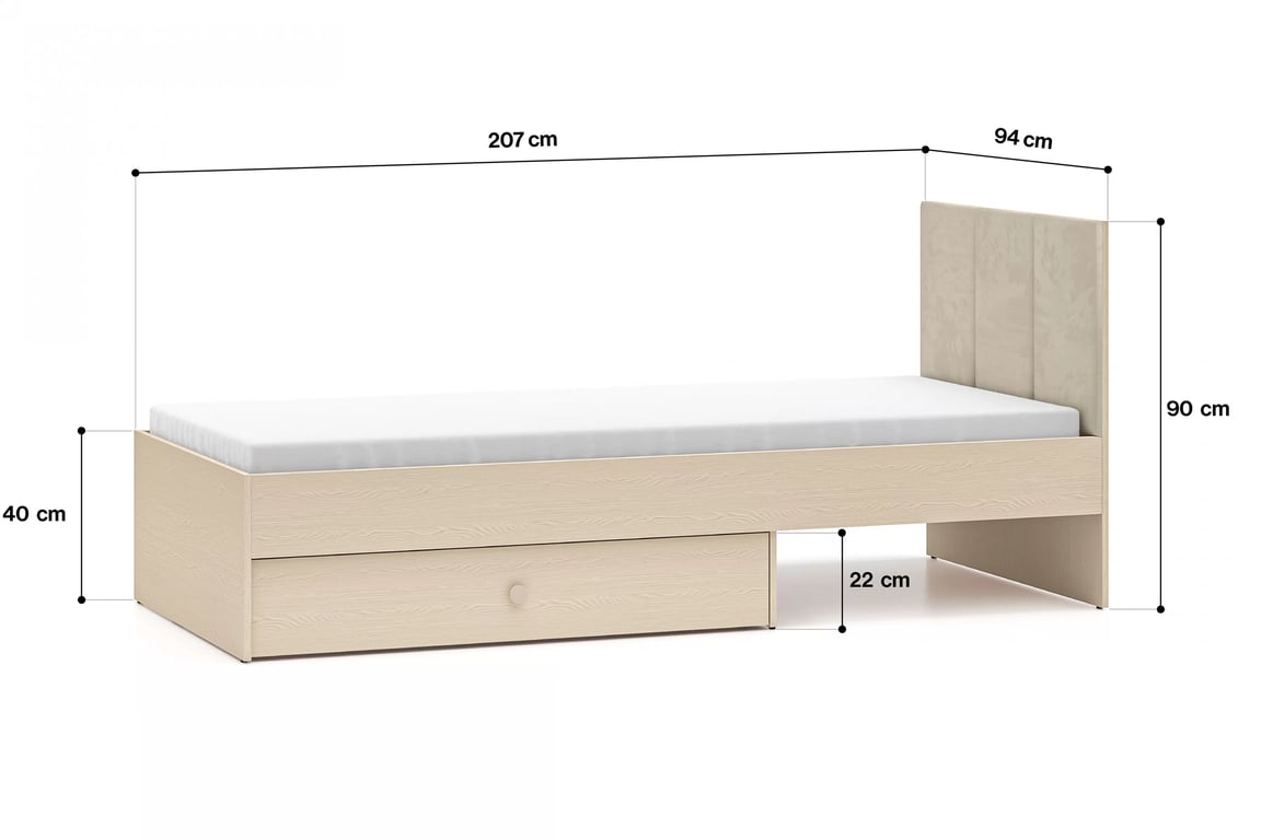 Pat pentru tineret Marla 90x200 cm - catifea bej Nice 2 / nisip deșert Lozko mlodziezowe Marla 90x200 cm - bej catifea Nice 2 / piasek pustyni