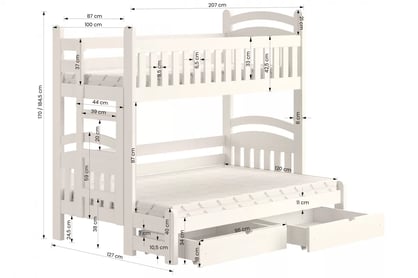 Postel patrová Amely Maxi levá - bílý, 90x200/120x200 postel patrová  Amely Maxi levá - Rozměry