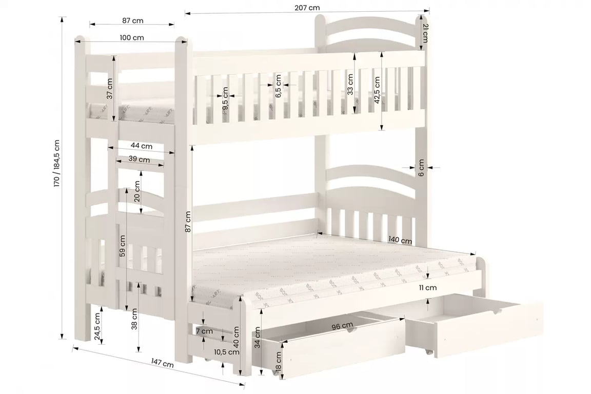 Postel patrová Amely Maxi levá - Černý, 90x200/140x200 