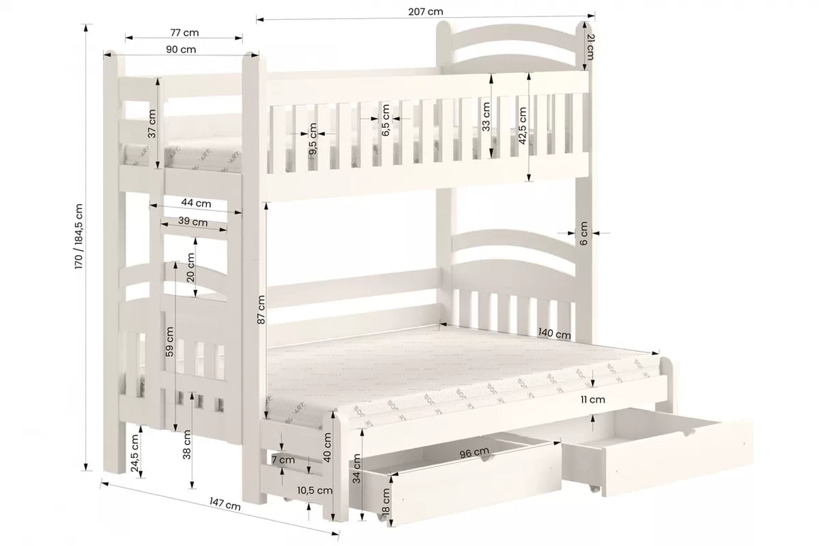 Postel patrová Amely Maxi pravá - bílý, 80x200/140x200 