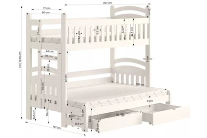 Postel patrová Amely Maxi pravá - šedý, 80x200/140x200 postel patrová  Amely Maxi pravá - Rozměry