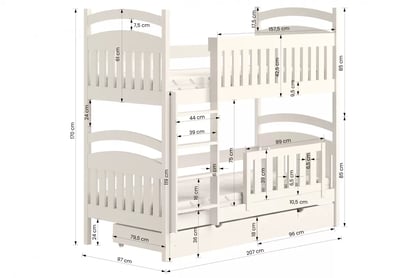 Poschodová posteľ Amely so zásuvkami - 90x200 cm - čierna Posteľ poschodová drevená Amely - Rozmery