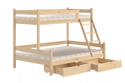 Patrová postel Poli 90x200 cm se zásuvkami - borovice Postel patrová  dřevěná Poli se zásuvkami - 90x200/120x200 / borovice