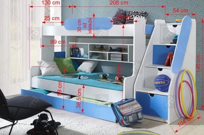Poschodová posteľ Segan Poschodová posteľ Segan - Biela / Modrá - rozmery