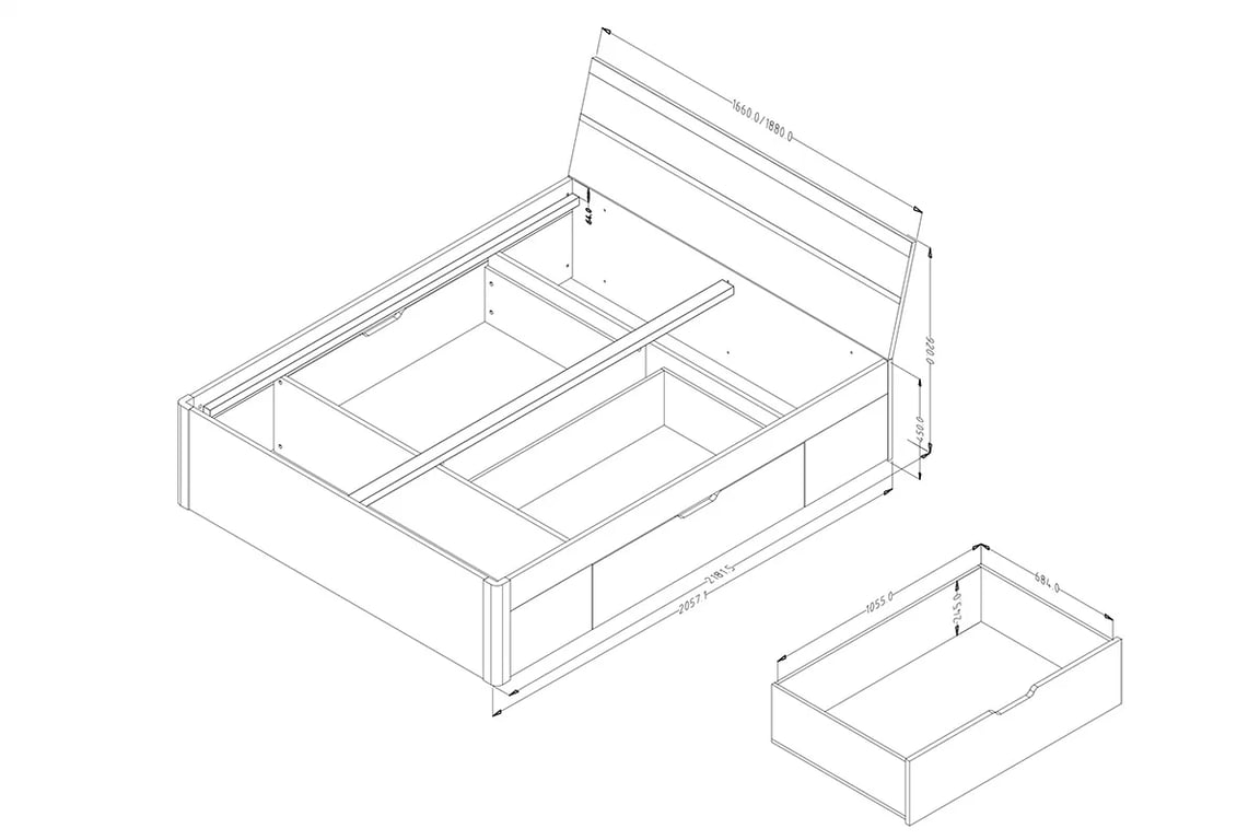Postel Beta 51 se zásuvkami 160x200 - světlý san remo / bílá postel do ložnice Beta 51 160x200 - San remo světle / Bílý - Rozměry