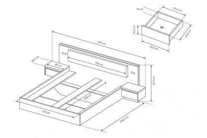 Manželská posteľ Elazo s nočnými stolíkmi a osvetlením 160x200 - Dub craft/Biely Posteľ do spálne Elazo z szafkami nocnymi i oswietleniem 160x200 - Dub craft/Biely