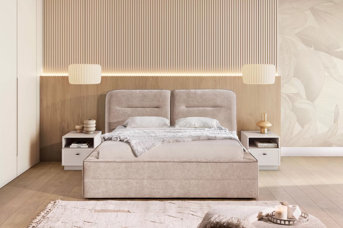 Pat tapițat Tulia II 140x200 cu ladă de depozitare Lozko pentru dormitor cu spațiu de depozitare Tulia II 140x200